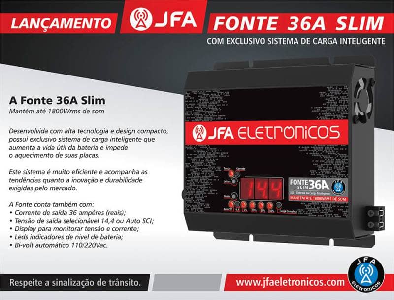 fonte automotiva jfa 36a slim 36 amperes 12 volts com voltimetro