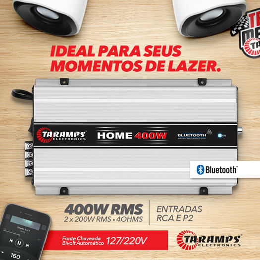 módulo amplificador taramps home 400 rms bivolt bluetooth